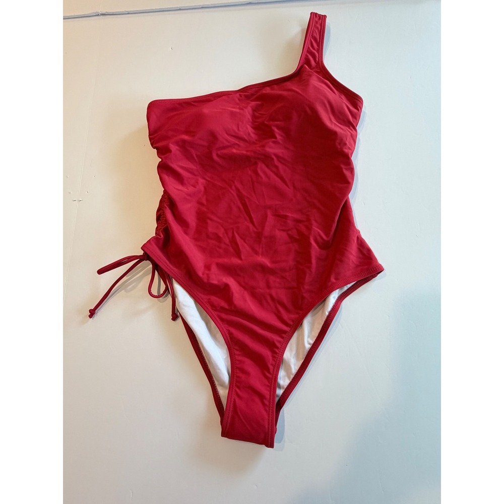 Drop The Walls Boutique Red One Shoulder Ruched Side Tie Swimsuit Small NEW
